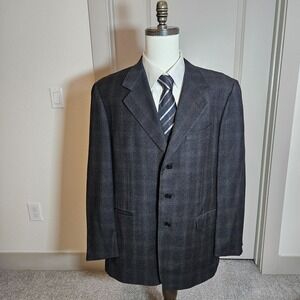 Mario Caldi Men's Suit Blazer Sport Coat Black Plaid Wool Cashmere Size 44 Italy